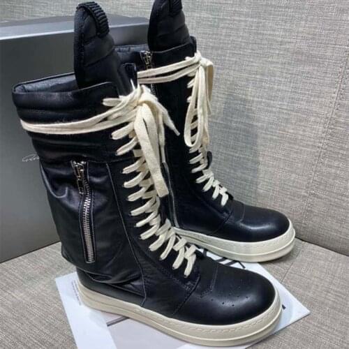 Unisex Boots Brand Lace-Up Work Boots Mens Mid-Tube Boots Fashion Street Motorcycle Boots Leather Male and Female Casual Shoes