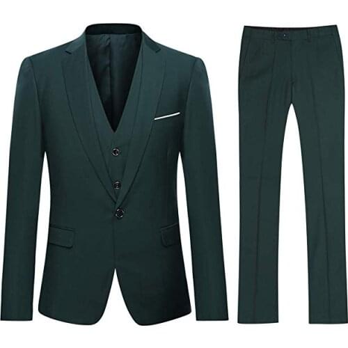 Mens Slim Fit One Button Groom Wear Man Green Lapel Wedding Occasion Formal Suit Party Suit Three Piece Suit(Jacket+Pant+Vest)