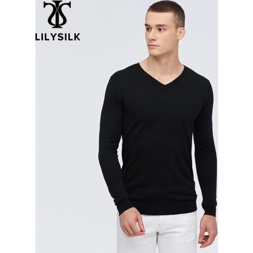 LilySilk Men‘s Basic Silk V-Neck Knitted Tee 100% Mulberry Silk Long Sleeve NEW Free Shipping