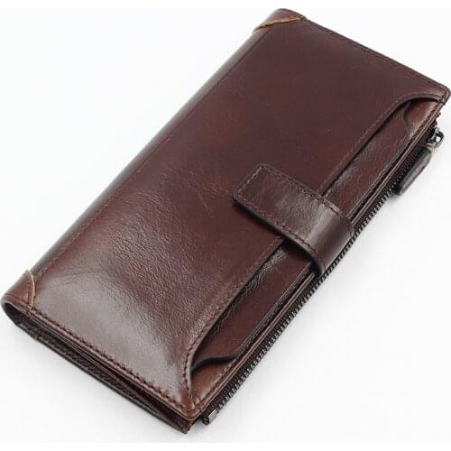 Men Wallets Long Clutch Men Purse Male Genuine Leather Zipper Hasp Wallet Men Business Wallet Coin Pocket Cards Holder