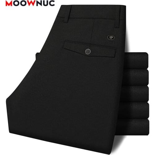 Mens Casual Trousers 2021 Suit Pant Male Summer Full-Lengt Plus Size Elastic Solid Hombre Business Fashion Masculino MOOWNUC