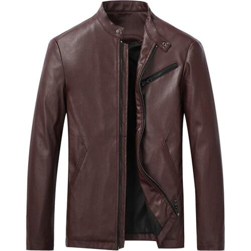 New Autumn Winter Stand Collar PU Leather Zipper Jacket Men Streetwear Biker Jacket Windbreaker Mens Basic Jackets US Size M-4XL