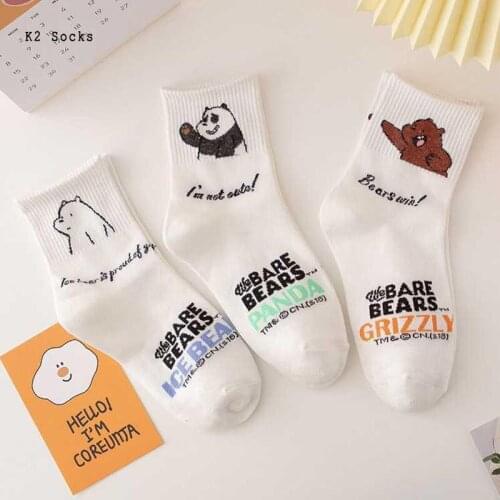 New Kawaii Cartoon Bear Girls Sockings Cotton White Panda Harajuku Fashion Happy Funny Animal Classic Soft Men and Women Socks
