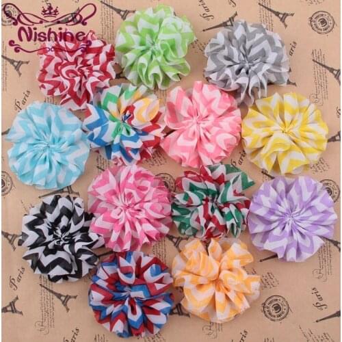 Nishine 30pcs/lot 2.4" Stripe Chiffon Flower Sew Hair Flower For Girl Women Headband Hair Clip DIY Headwear Hair Accessories