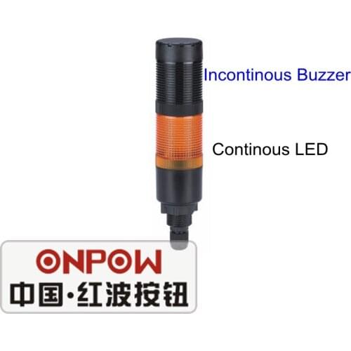 ONPOW 40mm Red/ Green/ Yellow continous LED light with 1 layer incontinous buzz Signal Tower Light (HBJD-40DW/1/Y/24V/A)