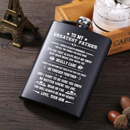 To my dad 8OZ Stainless Steel Black Whiskey Vodka Hip flask Portable Flagon Alcohol Bottle