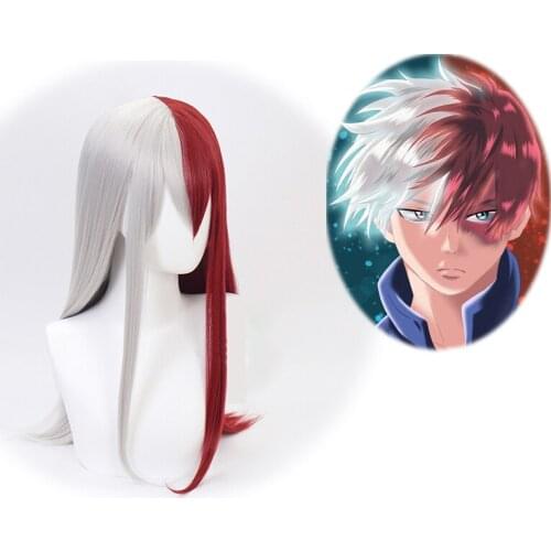 My Hero Academia Todoroki Shoto Cosplay Wig Long Hair Female Heat Resistant Synthetic Halloween Cosplay Prop Role Play Accessory