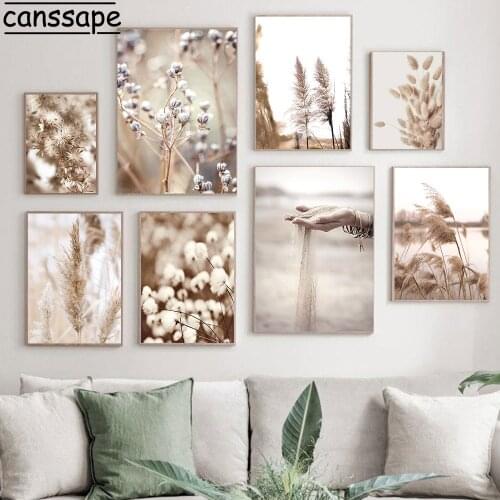 Landscape Canvas Painting Dried Flowers Grass Poster Plants Reed Posters Lake Print Nordic Wall Pictures For Living Room Decor