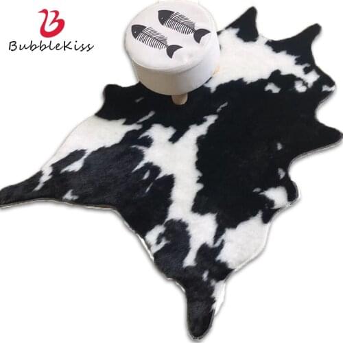 Bubble Kiss Carpets For Living Room Plush Rugs Black And White Cow Pattern Floor Mats Fashion Home Soft Bedroom Decor Foot Pad