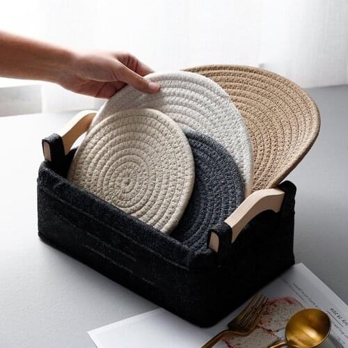 Hand-woven Placemate Pad Coasters Kitchen Table Mats Cotton Linen Knitting Mats Padding Insulation Pad Round Placemats