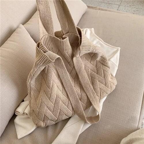 Casual knitted woolen women shoulder bags designer plush handbags harajuku crossbody bag lady large capacity purses 2020 winter