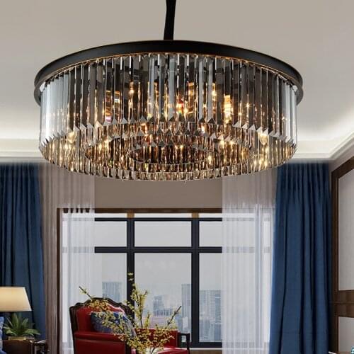Simple Modern Crystal Lamp Living Room Chandelier Round Black Light Luxury American Chandelier Bedroom Dining Room Lighting