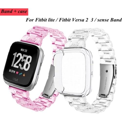 Transparent Band + Case for Fitbit Versa 3/Sense Strap Smart Watch Soft TPU Protective Cover for Fitbit Versa 2 Versa Lite