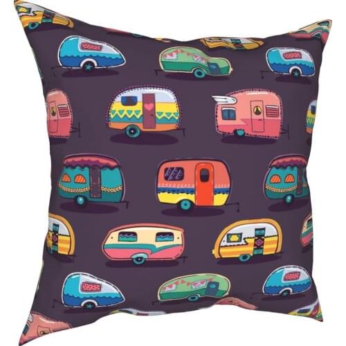 Happy Camping Cartoon Car Pillowcase Printed Polyester Cushion Cover Gift Throw Pillow Case Cover Seat Drop Shipping 45*45cm