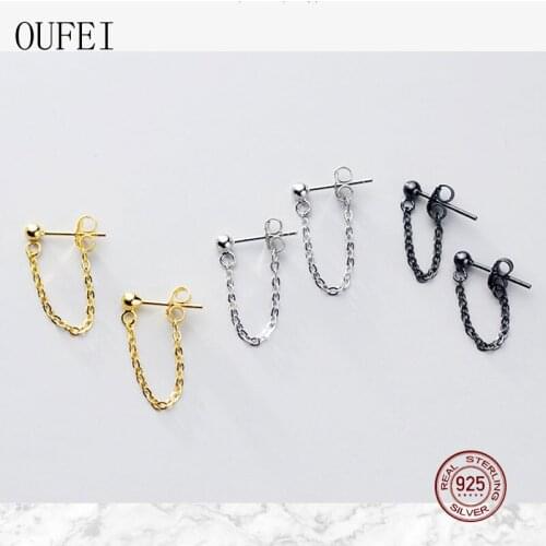 Chain Earrings For Women 925 Sterling Silver Stud Earrings Small Bead Simplicity Fashion Charm Fine Earrings Jewelry Accessories