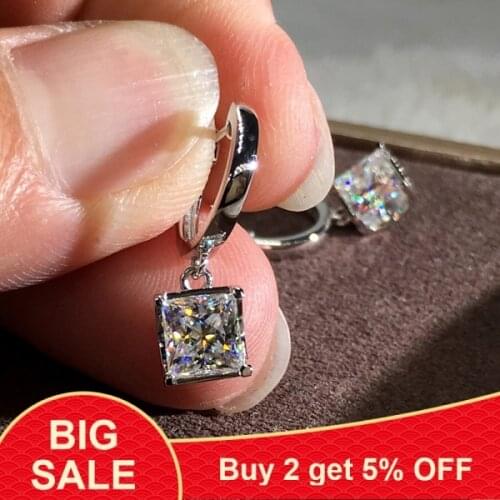 Luxury Female Small Square Earrings Real 925 Sterling Silver Wedding Earrings Double Zircon Stone Earrings For Women