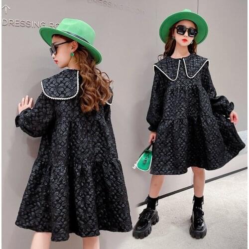 Net red girls black dress 2021 fall new foreign style skirt doll collar bubble dress childrens trend