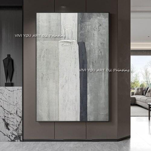 Modern Canvas Abstract Textured Oil Painting Cuadros 100% Handmade Wall Grey Art Pictures for Living Room Home Decoration
