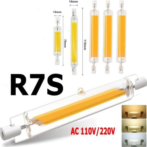R7S LED Bulb COB Glass Tube 78mm 5W 8W High Powerful 118mm 10W 20W Spotlight Light Replace Halogen Lamp 110V 220V