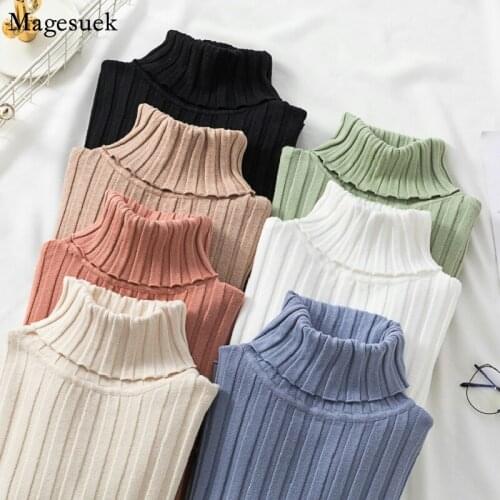 Autumn Winter New Green Women Sweater Pullover Long Sleeve Jumper Turtleneck Knitted Sweater Slim Striped Vintage Sweaters 16220