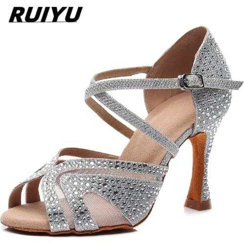 Latin Dance Shoes Adult Ladies Salsa Tango Dance Shoes Trainer Dance Shoes High Heel Sandals Summer Black Silver Blue Red