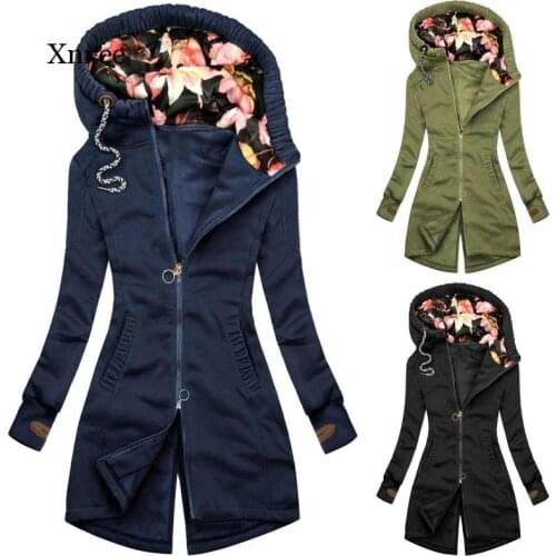 Ladies Hooded Jacket Spring and Autumn Floral Casual Windbreaker Ladies Basic Jacket Outer Zipper Lightweight Coat