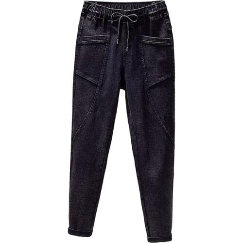 2020 fashion Plus size 5XL denim pants women stretch waist jeans black pencil pants female loose casual trousers oversize G1004