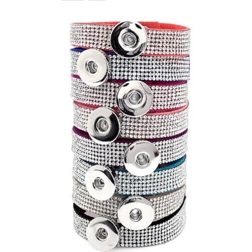 Women Snap button Bracelet Bangle Bling Rhinestones PU Leather Wristband DIY Accessory Bracelet Fit Snap Buttons & Slide Charms