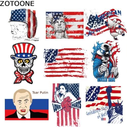 ZOTOONE America Flag Skull Patch for Clothing Iron-On Garment Heat Transfer Washable Badge Diy Accessory Applique Patches E