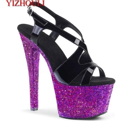 17 cm high heels, 7 inch sequined bag heel sandals, pole dancing practice performance, dancing shoes