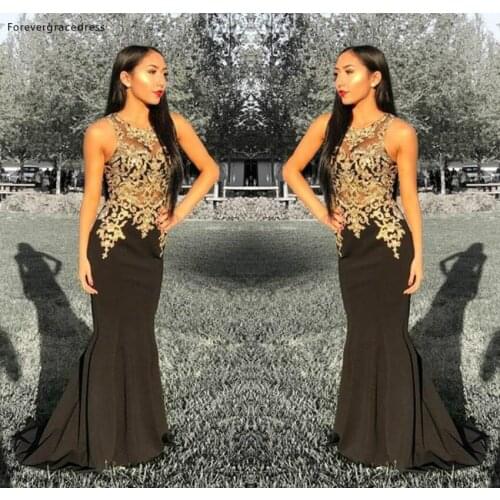 2019 Cheap Black Long Prom Dress Mermaid Gold Appliques Pageant Holidays Wear Graduation Evening Party Gown Plus Size