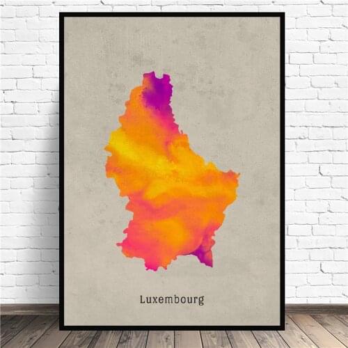 Luxembourg Watercolor Map Canvas Painting Wall Art Pictures Prints Home Decor Wall Poster Decoration For Living Room