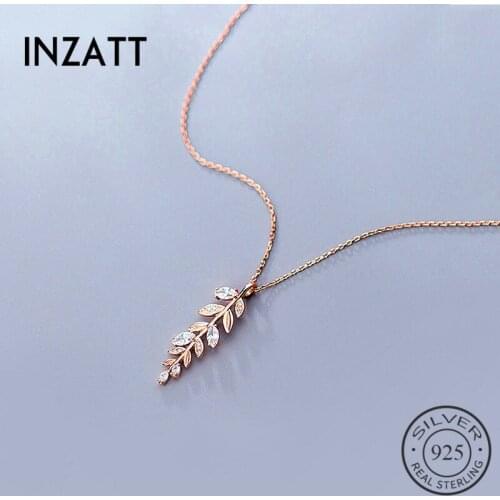 INZATT Real 925 Sterling Silver Zircon Leaves Pendant Necklace For Elegant Women Fine Jewelry Cute Accessories 2019
