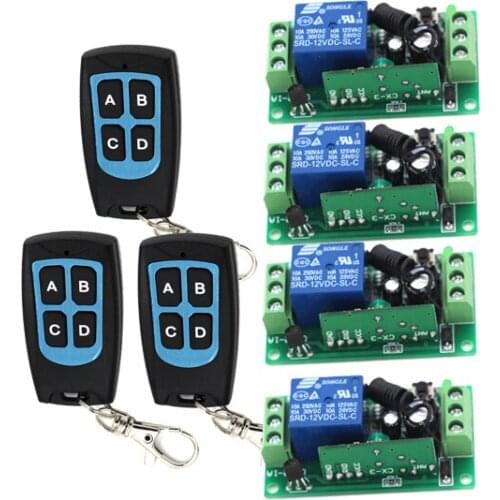 DC9V/12V/24V RF Wireless Remote Control Switch System 4 Receiver & 3Transmitter Smart Home 315/433mhz