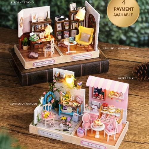 DIY Mini Town Wooden Dollhouse Kit Miniature with Furniture Book Shop Garden Casa Doll House Assembled Toys for Girls Xmas Gifts