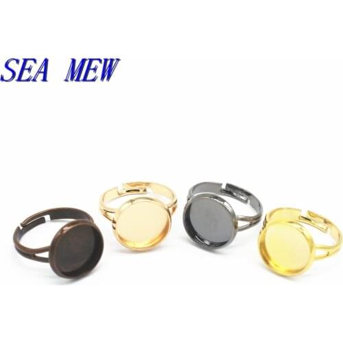 40 PCS 10/12/14/16/18/20mm Round Cabochon Base Ring 8 Colors Plated Adjustable Copper Ring Blank Setting For Jewelry Making