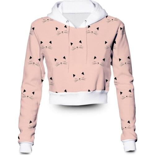 Custom Made Happy Cat Sublimation Printing Plus Size Crop Hoodies