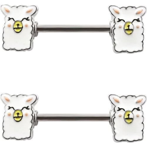 JHJT 1Pair Cute Sheep Nipple Rings Piercing Surgical Steel Nipple Bar Ring Shied Barbell Breast Piercing Body Jewelry 14G(1.6mm)