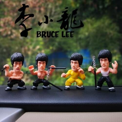 4Pcs Chinese Kung Fu Bruce Lee Shake Head Cartoon Car Decoration Movie Character Model Doll Handmade Car Interior Decorations