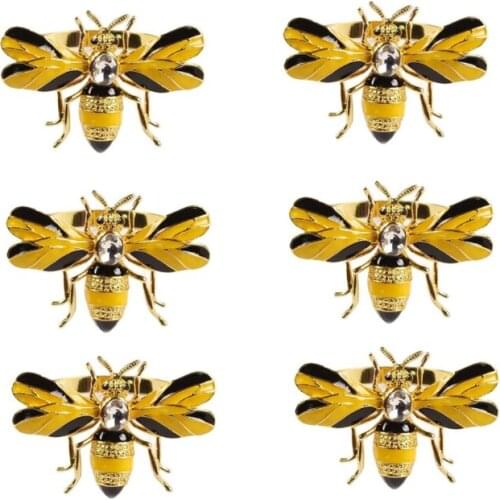 Napkin Rings Set of 6, Bee Metal Napkin Rings Tablecloth Accessories, Dinning Table Setting Gold Napkin Buckle Napkin Ho