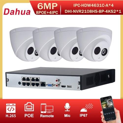 Dahua Security CCTV Camera Kit With 8POE NVR2108HS-8P-4KS2 6MP IP Camera IPC-HDBW4631C-A P2P Surveillance System Easy To Install