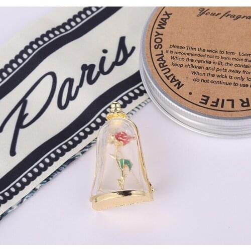 Creative Fun Plant Flower Rose Enamel Brooch Transparent Glass Cover Gold Alloy Pins Badge Woman Jewelry Gift For Friends