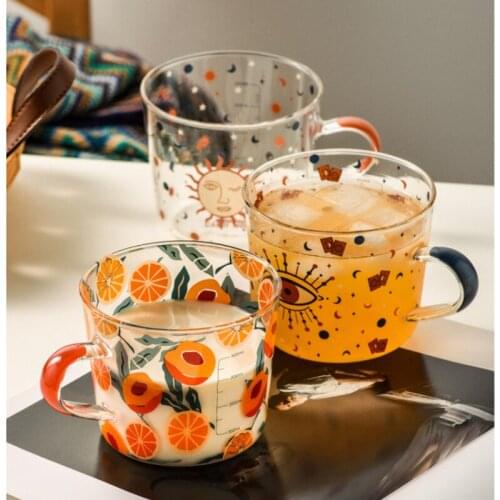 Ins 500ml high boron silicon glass cup with scale breakfast cups milk mugs coffee cups glass mug Water Cup Drinkware