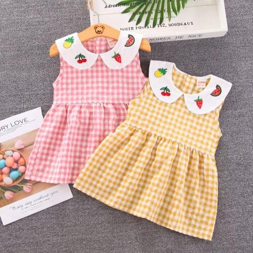 Cute Plaid Strawberry Print Summer Baby Girl Dress Baby Clothes Newborn Infant Toddler Princess Party Dress Clothing Outfits
