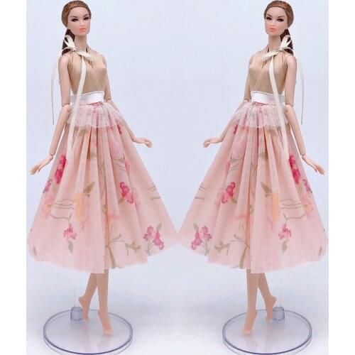 Countryside Floral Fashion Doll Clothes For Barbie Doll Dress Outfits Khaki Top & Midi Skirt 1/6 Doll Accessories Kids Toy