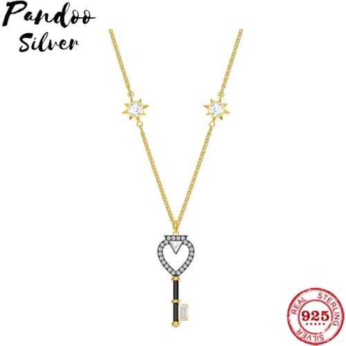 Fashion Charms 925 Sterling Silver Luxury Jewelry Gift For Female,Yellow Silver Exquisite And Sophisticated Key Necklace