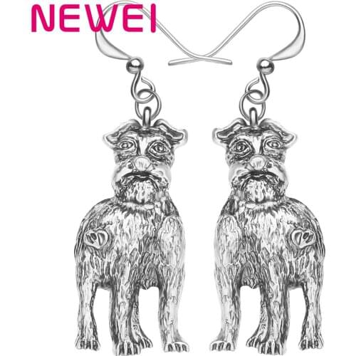 Newei Plated Alloy Antique Gold Schnauzer Dog Earrings Big Lovely Animal Drop Dangle Jewelry For Women Friends Girl Fashion Gift