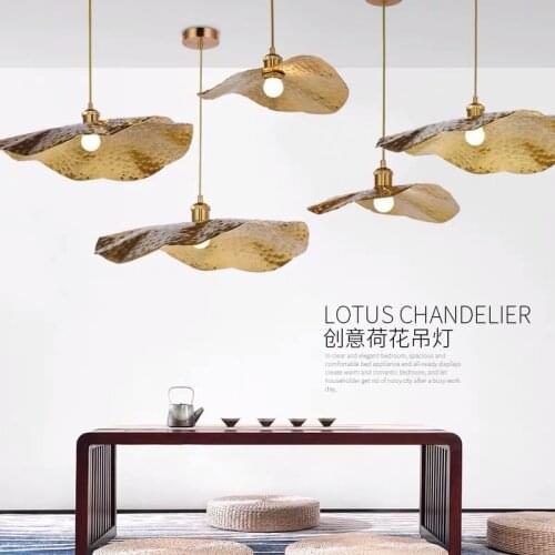 Nordic Lotus Leaf Chandelier Modern Creative Golden Pendant Lamp Hotel Cafe Decorative Lamp Simple Living Room Bedroom Lighting