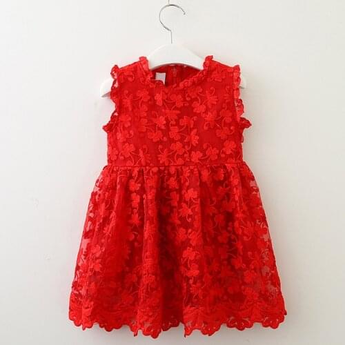 2020 New Summer Girls' Dress Red Lace Butterfly Embroidered Sleeveless Party Princess Dress Childrens Baby Kids Girls Clothing
