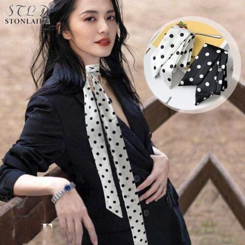 2021 NEW Polka Dot Small Silk Scarf Womens Narrow Strip Neckerchief Korean All-match Fashion Decorative Bag Belt Hair Bands